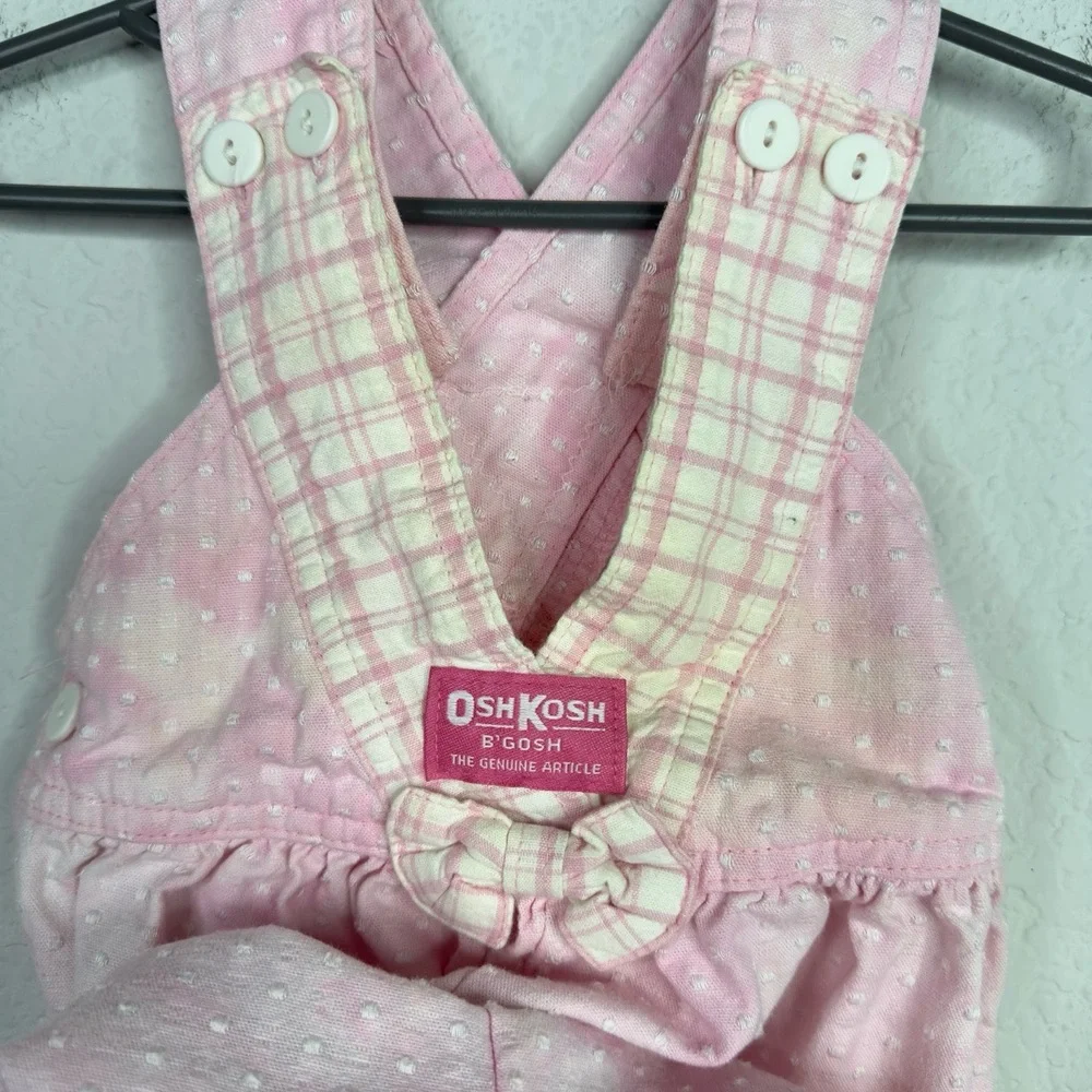 OshKosh B'Gosh Overall Shorts Girls 18M Pink Plaid Boucle VTG Made in USA Romper